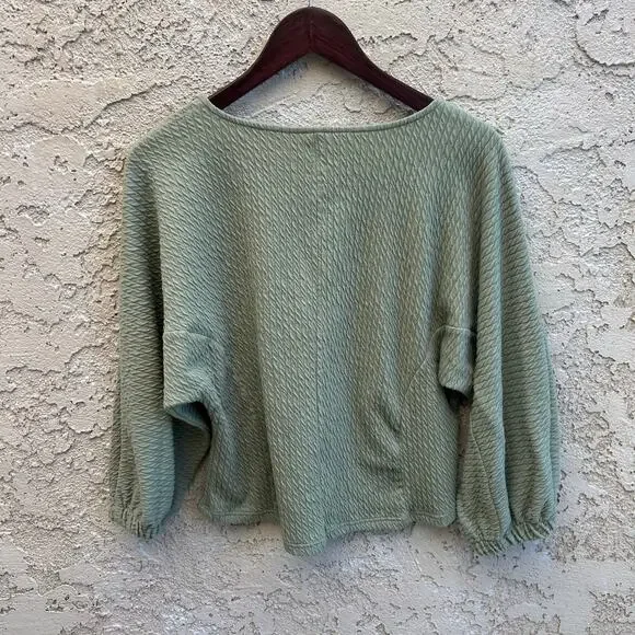 Anthropologie Arya Textured Balloon Sleeve Top Green Size Medium - Picture 3 of 6